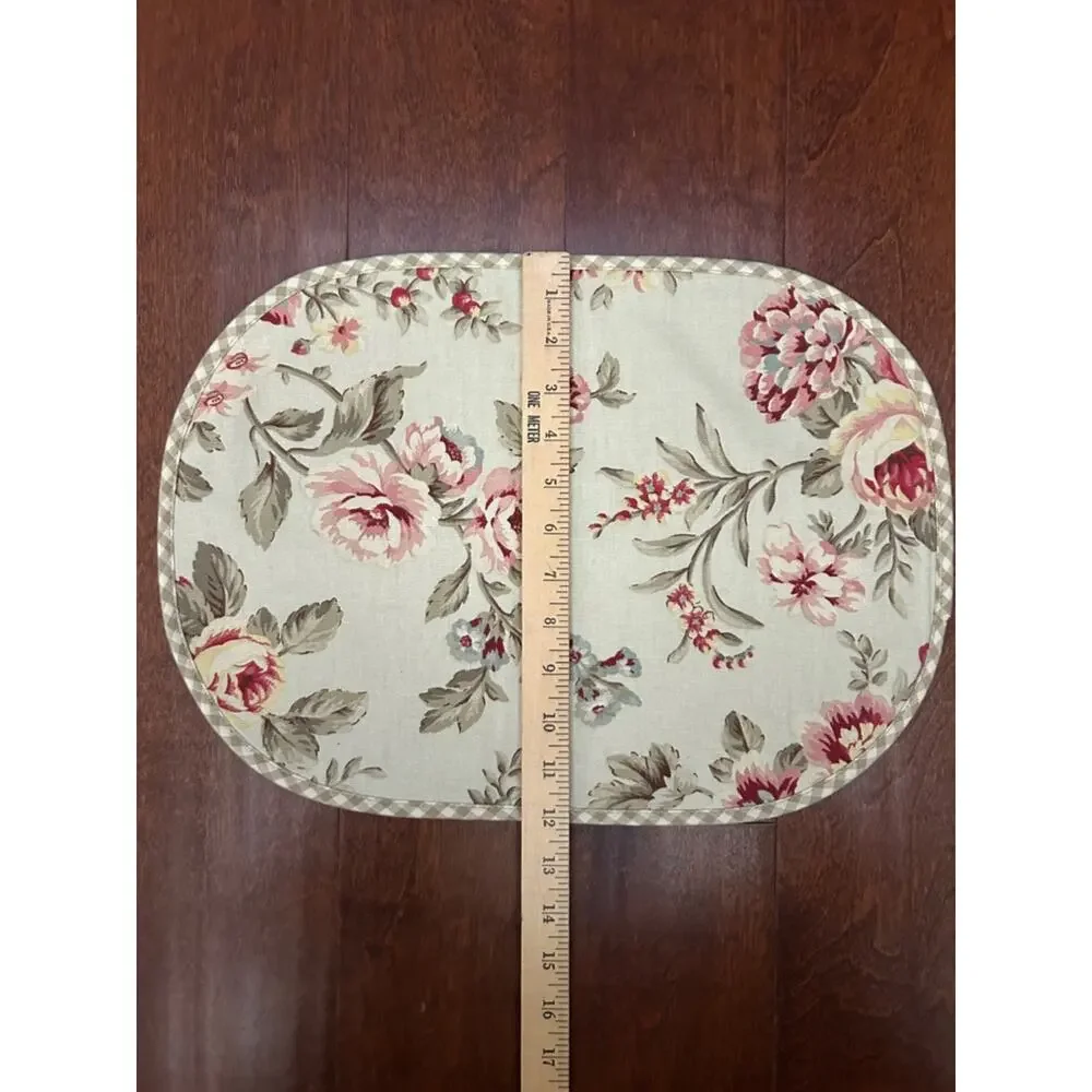 Reversible Shabby Chic Floral and Gingham Quilted Fabric Placemats, Set of Six